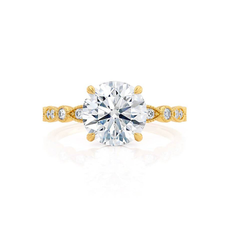 HOPE - Round Moissanite 18k Yellow Gold Shoulder Set Ring Engagement Ring Lily Arkwright
