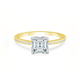 IRIS - Asscher Moissanite Platinum & 18k Yellow Gold Petite Channel Shoulder Set Ring Engagement Ring Lily Arkwright