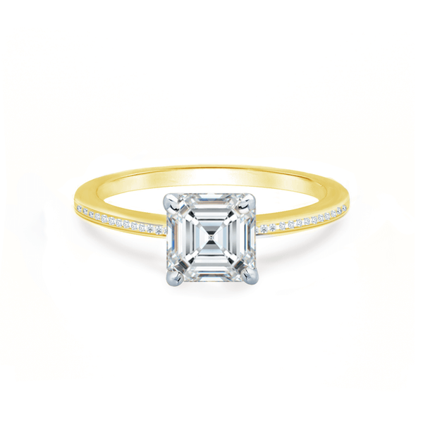 IRIS - Asscher Moissanite Platinum & 18k Yellow Gold Petite Channel Shoulder Set Ring Engagement Ring Lily Arkwright