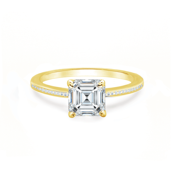 IRIS - Asscher Moissanite 18k Yellow Gold Petite Channel Ring Engagement Ring Lily Arkwright