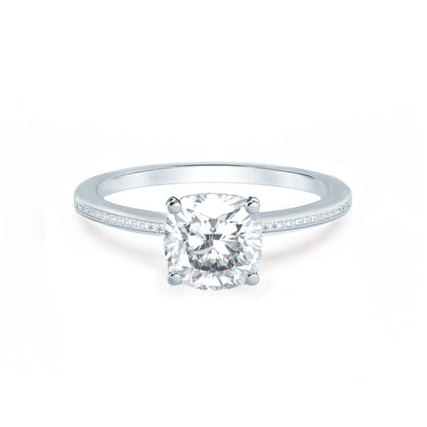 IRIS - Cushion Moissanite 18k White Gold Petite Channel Set Ring Engagement Ring Lily Arkwright