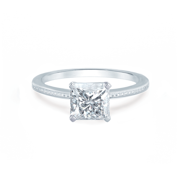 IRIS - Princess Moissanite 18k White Gold Petite Channel Set Ring Engagement Ring Lily Arkwright