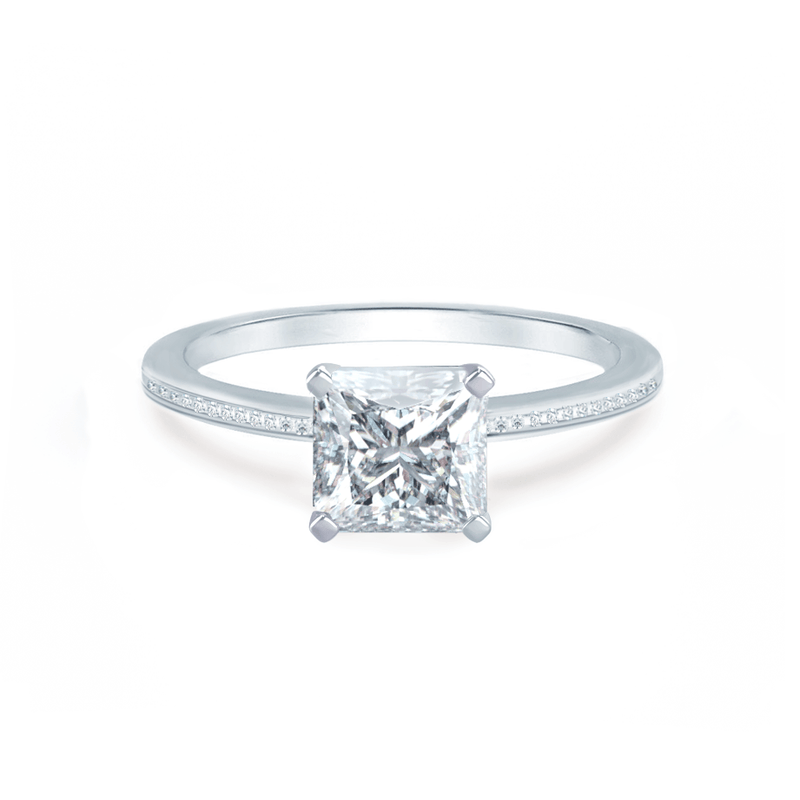 IRIS - Princess Moissanite 18k White Gold Petite Channel Set Ring Engagement Ring Lily Arkwright
