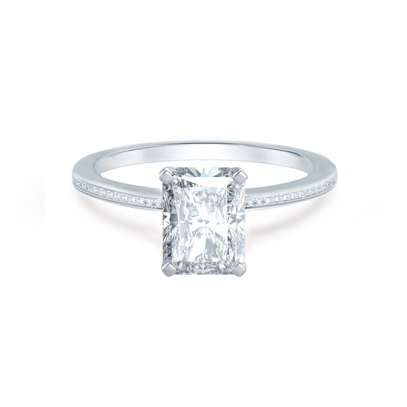 IRIS - Radiant Moissanite 18k White Gold Petite Channel Set Ring Engagement Ring Lily Arkwright