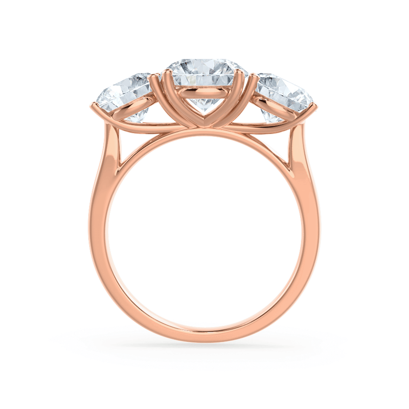LEANORA - Round Moissanite 18k Rose Gold Trilogy Ring Engagement Ring Lily Arkwright