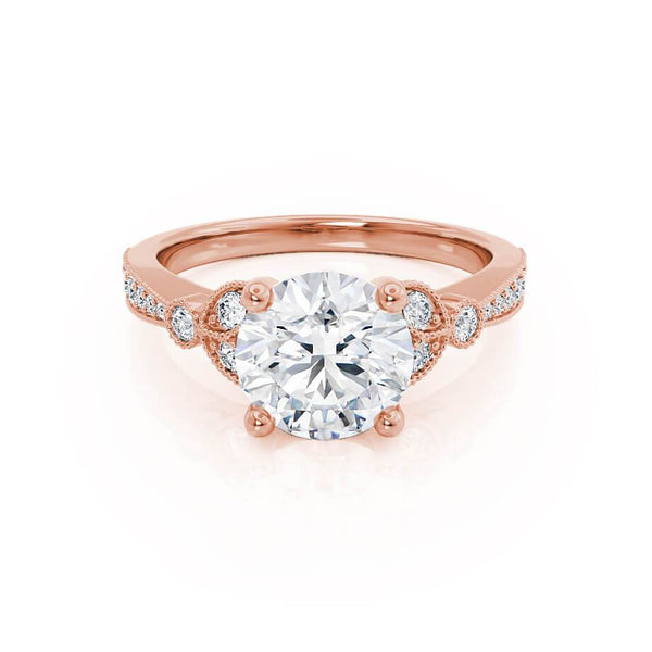 LILIANA - Round Moissanite & Diamond 18k Rose Gold Shoulder Set Ring Engagement Ring Lily Arkwright