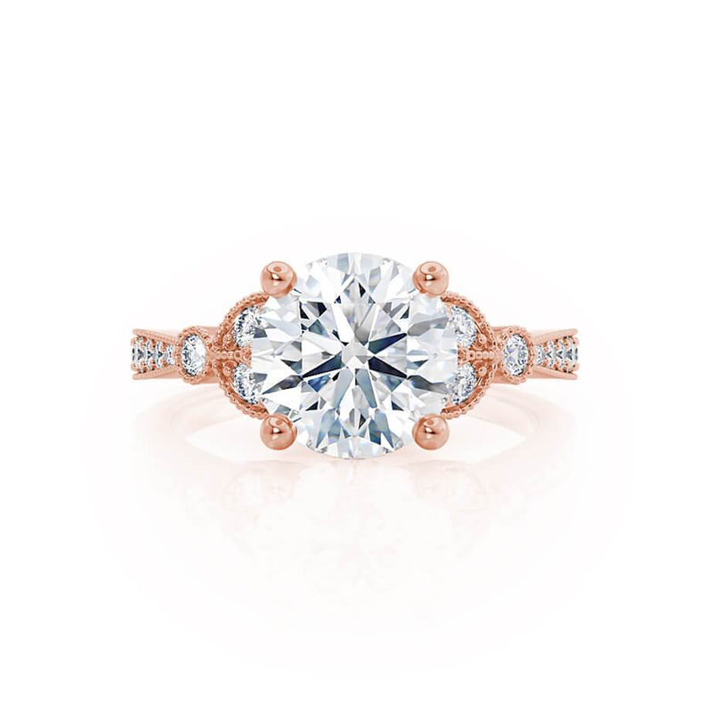 LILIANA - Round Natural Diamond 18k Rose Gold Shoulder Set Ring Engagement Ring Lily Arkwright