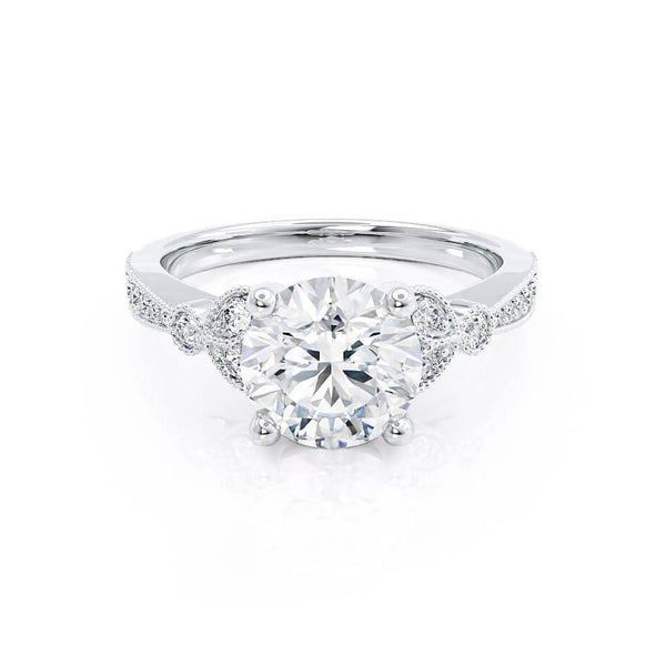 LILIANA - Round Lab Diamond 18k White Gold Shoulder Set Ring Engagement Ring Lily Arkwright