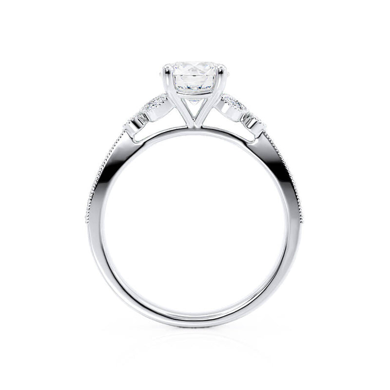 LILIANA - Round Moissanite & Diamond 18k White Gold Shoulder Set Ring Engagement Ring Lily Arkwright