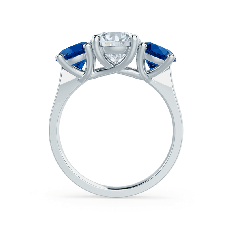 LORELLA - Round Moissanite & Lab Grown Sapphire 18k White Gold Trilogy Ring Engagement Ring Lily Arkwright
