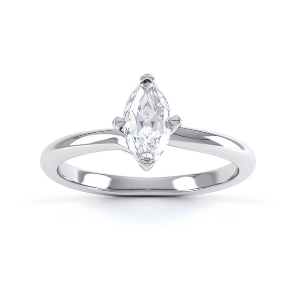 RAVEN - Marquise Moissanite 18k White Gold Twist Solitaire Ring Engagement Ring Lily Arkwright