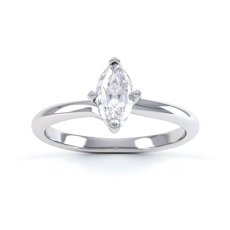RAVEN - Marquise Moissanite 18k White Gold Twist Solitaire Ring Engagement Ring Lily Arkwright