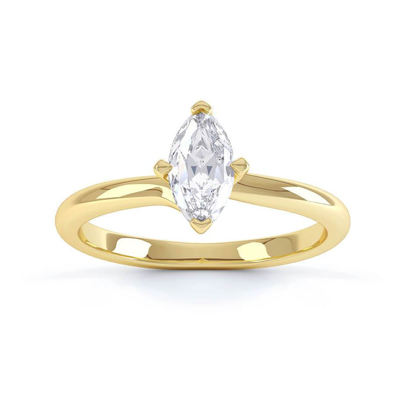 RAVEN - Marquise Moissanite 18k Yellow Gold Twist Solitaire Ring Engagement Ring Lily Arkwright