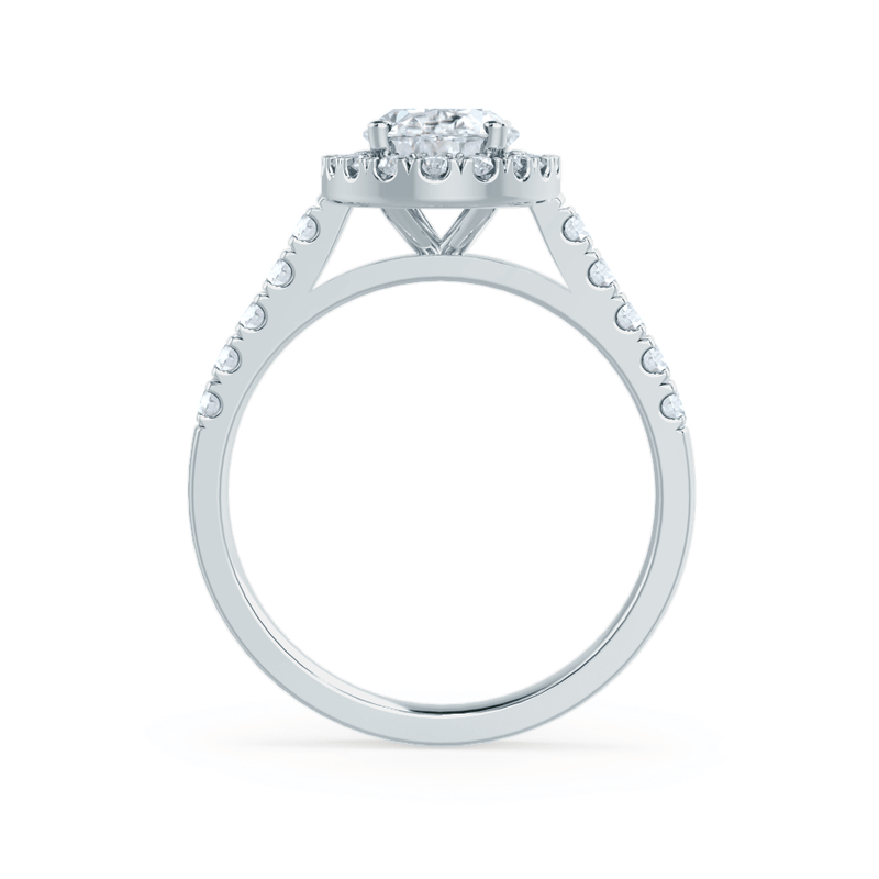 ROSA - EX DISPLAY 2.10ct Oval Moissanite & Diamond 18k White Gold Halo Ring Engagement Ring Lily Arkwright