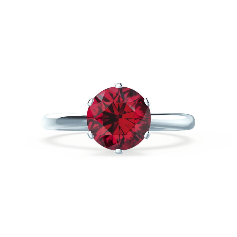 SERENITY - Lab Grown Red Ruby Platinum Solitaire Engagement Ring Lily Arkwright