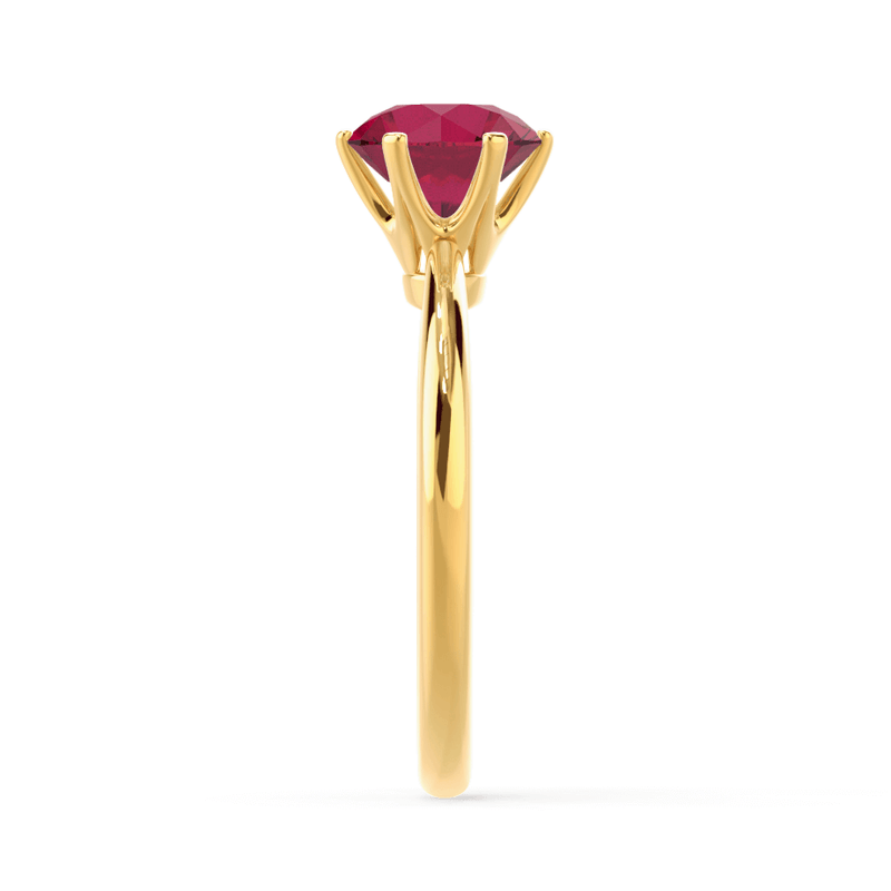 SERENITY - Chatham® Lab Grown Red Ruby 18k Yellow Gold Solitaire Engagement Ring Lily Arkwright
