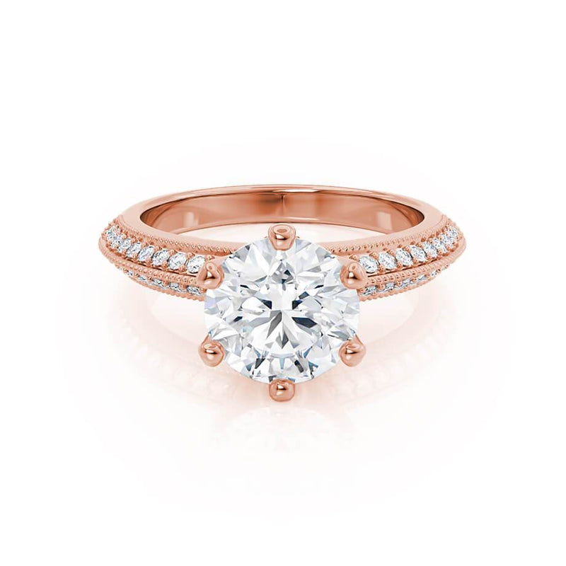 VICTORIA - Round Moissanite & Diamond 18k Rose Gold Shoulder Set Ring Engagement Ring Lily Arkwright