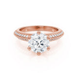 VICTORIA - Round Lab Diamond 18k Rose Gold Shoulder Set Ring Engagement Ring Lily Arkwright