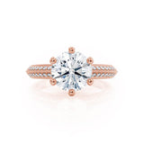 VICTORIA - Round Lab Diamond 18k Rose Gold Shoulder Set Ring Engagement Ring Lily Arkwright