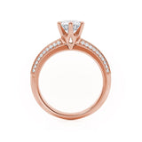 VICTORIA - Round Moissanite & Diamond 18k Rose Gold Shoulder Set Ring Engagement Ring Lily Arkwright