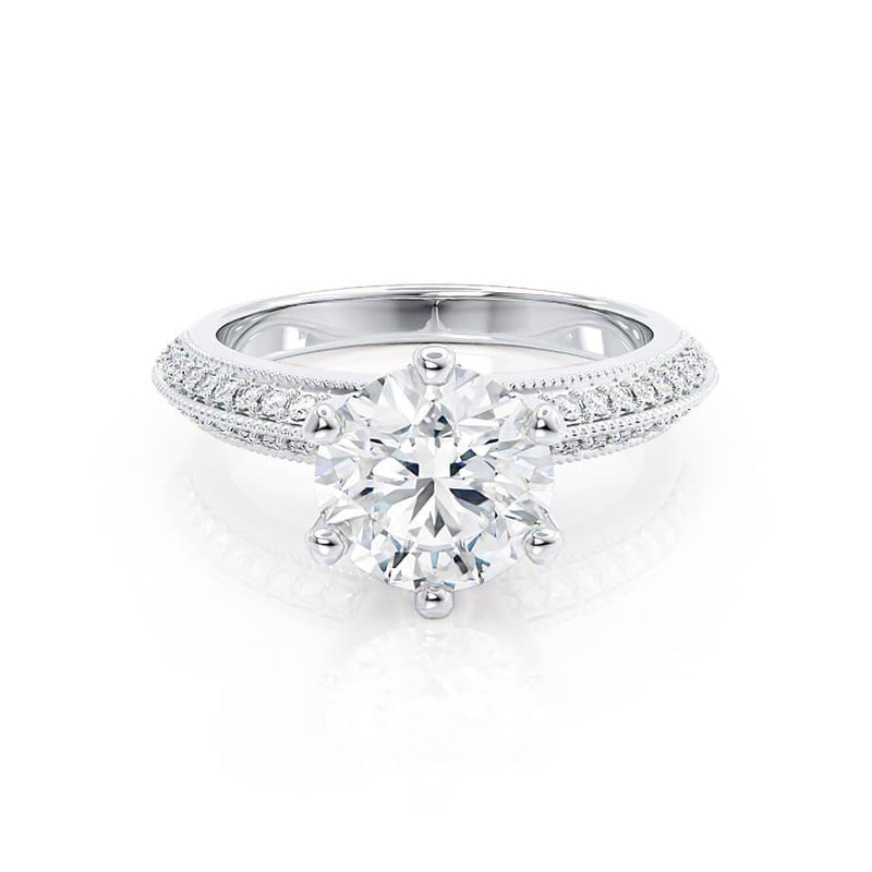 VICTORIA - Round Lab Diamond 18k White Gold Shoulder Set Ring Engagement Ring Lily Arkwright