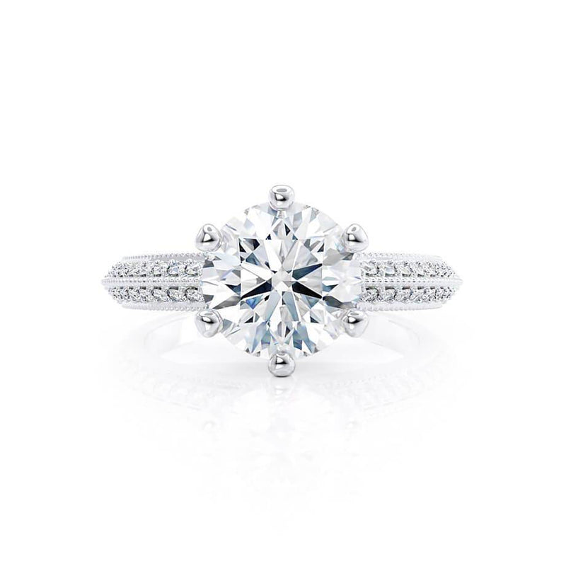 VICTORIA - Round Natural Diamond 950 Platinum Shoulder Set Ring Engagement Ring Lily Arkwright