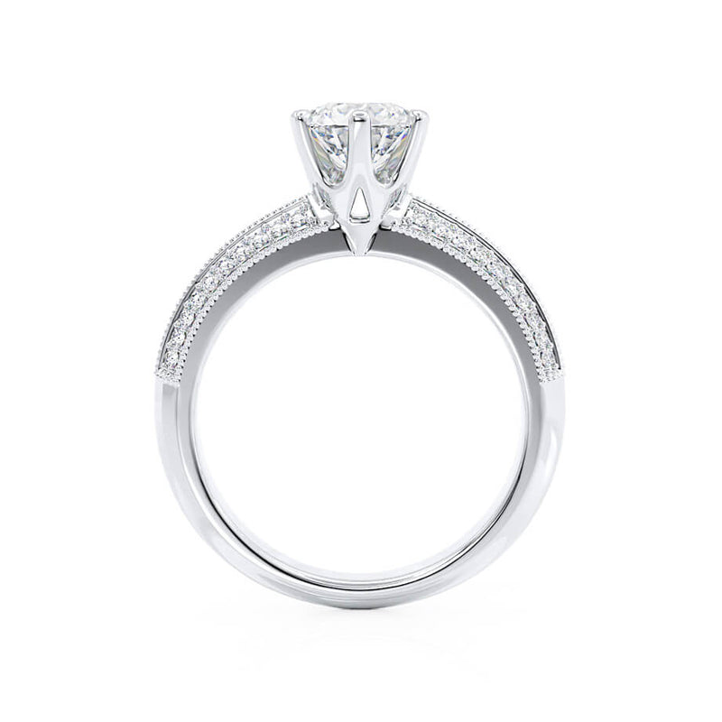 VICTORIA - Round Moissanite & Diamond 18k White Gold Shoulder Set Ring Engagement Ring Lily Arkwright