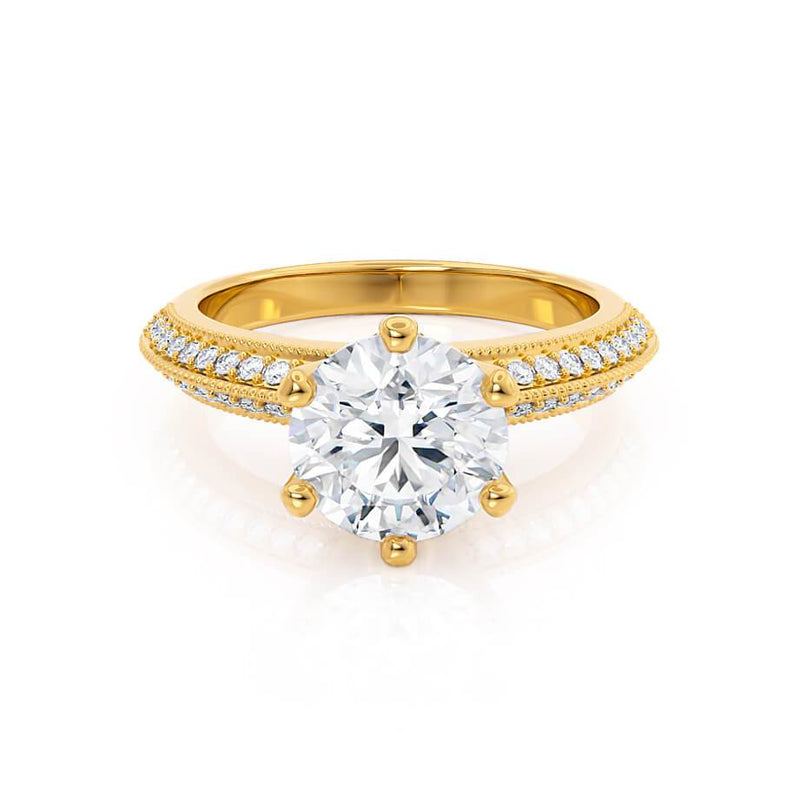 VICTORIA - Round Lab Diamond 18k Yellow Gold Shoulder Set Ring Engagement Ring Lily Arkwright