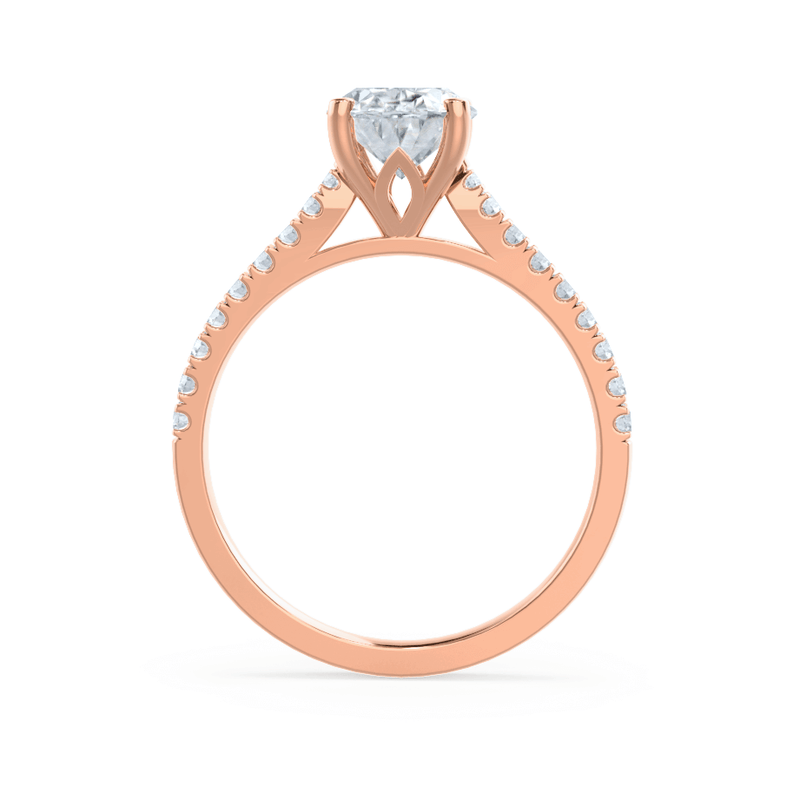 VIOLA - Round Natural Diamond 18k Rose Gold Shoulder Set Engagement Ring Lily Arkwright
