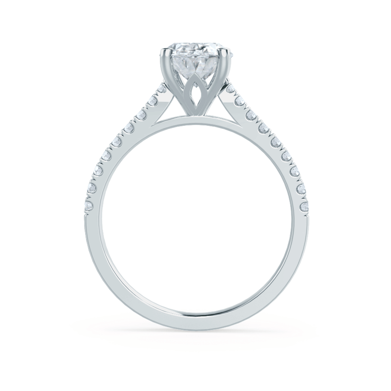 Viola Round cut Charles & Colvard moissanite lab grown engagement ring 18k white gold gold classic shoulder set ring Lily Arkwright