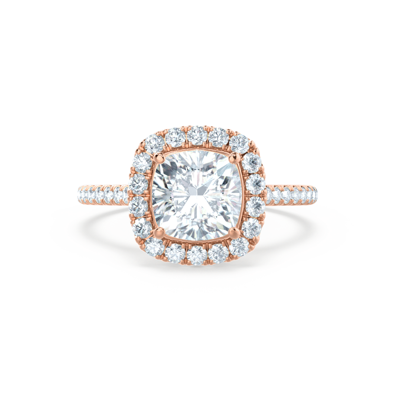 VIOLETTE - Cushion Moissanite & Diamond 18k Rose Gold Petite Halo Ring Engagement Ring Lily Arkwright