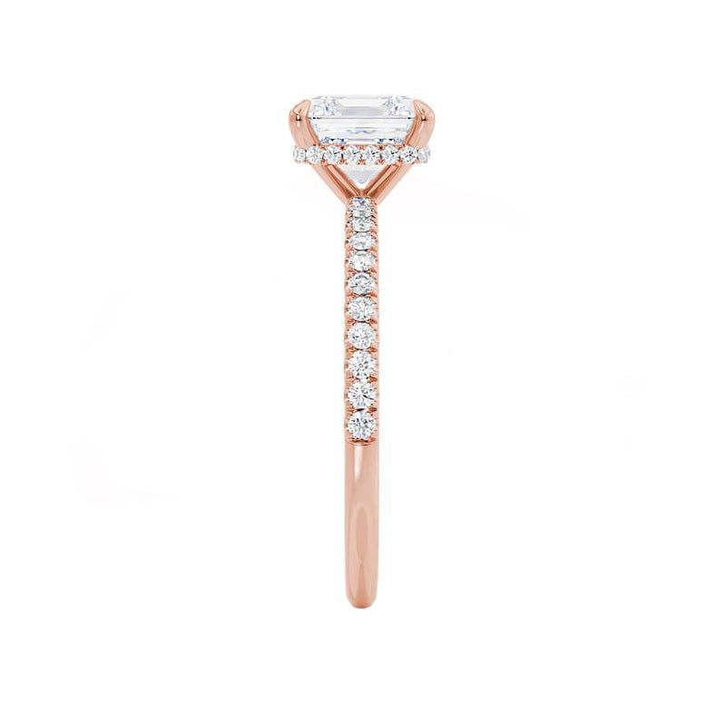LIVELY - Princess Moissanite & Diamond 18k Rose Gold Hidden Halo Micro Pavé Shoulder Set Engagement Ring Lily Arkwright