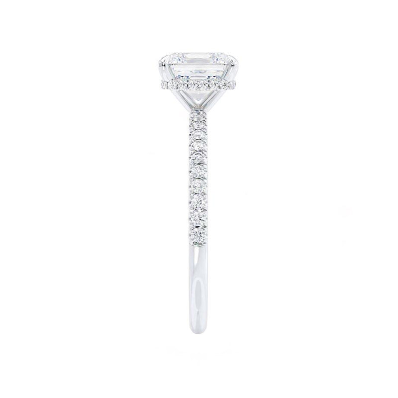 LIVELY - Asscher Moissanite & Diamond Platinum Hidden Halo Micro Pavé Shoulder Set Engagement Ring Lily Arkwright