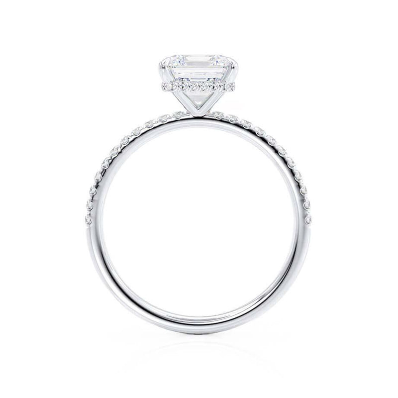 LIVELY - Asscher Moissanite & Diamond Platinum Hidden Halo Micro Pavé Shoulder Set Engagement Ring Lily Arkwright