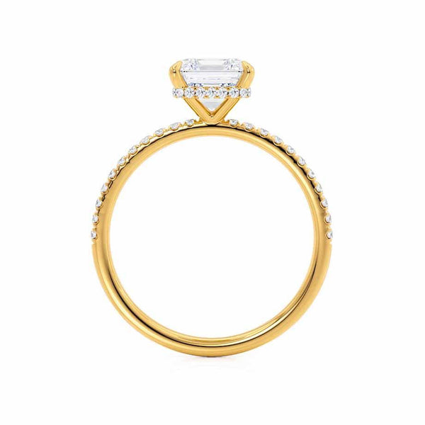 LIVELY - Asscher Moissanite & Diamond 18k Yellow Gold Hidden Halo Micro Pavé Shoulder Set Engagement Ring Lily Arkwright
