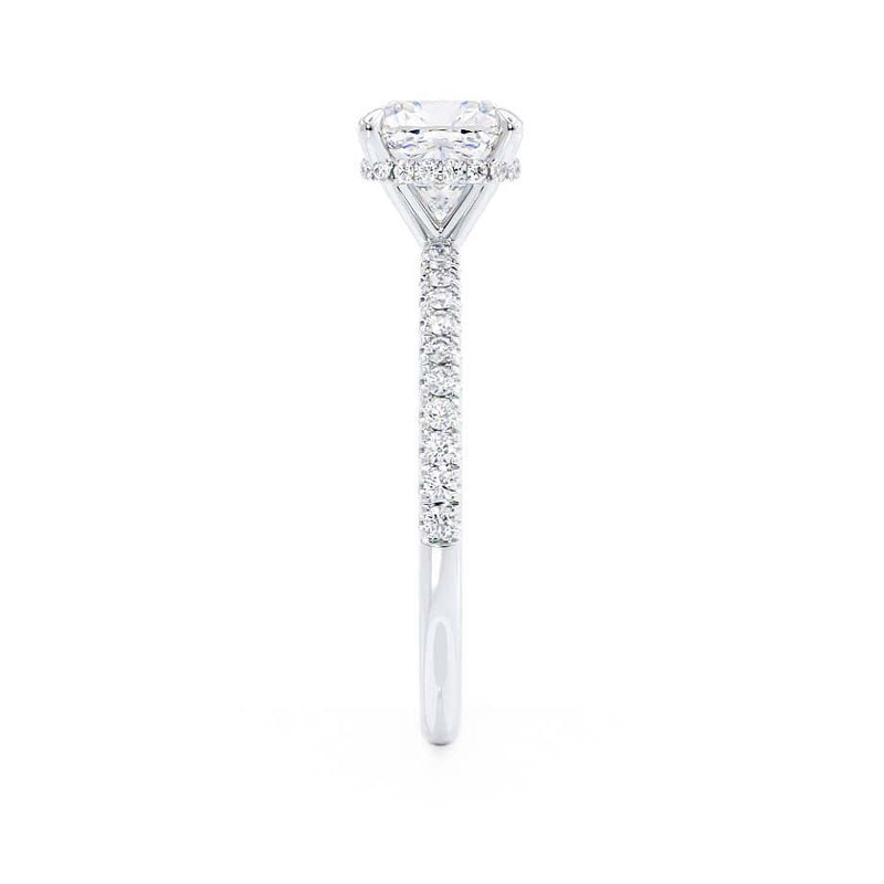 LIVELY - Cushion Moissanite & Diamond Platinum Hidden Halo Micro Pavé Shoulder Set Engagement Ring Lily Arkwright