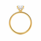 LIVELY - Cushion Lab Diamond 18k Yellow Gold Petite Hidden Halo Pavé Shoulder Set Engagement Ring Lily Arkwright