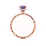 LIVELY - Chatham® Round Alexandrite 18k Rose Gold Petite Hidden Halo Pavé Shoulder Set Ring Engagement Ring Lily Arkwright