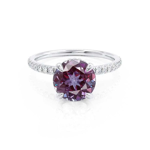 Lively Round cut alexandrite lab diamond engagement ring 950 platinum shoulder set ring by Lily Arkwright 