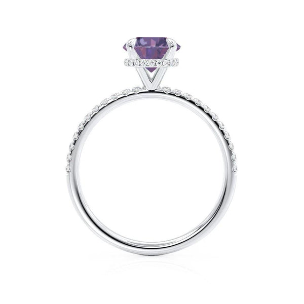 Lively round cut chatham alexandrite lab diamond engagement ring 950 platinum classic hidden halo Lily Arkwright 