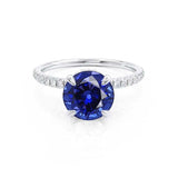 Lively Round cut blue sapphire lab diamond engagement ring 18k white gold shoulder set ring by Lily Arkwright 
