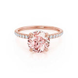 LIVELY - Chatham® Round Champagne Sapphire 18k Rose Gold Petite Hidden Halo Pavé Shoulder Set Ring Engagement Ring Lily Arkwright