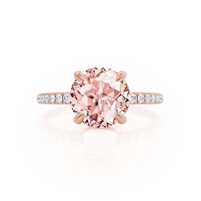 LIVELY - Chatham® Round Champagne Sapphire 18k Rose Gold Petite Hidden Halo Pavé Shoulder Set Ring Engagement Ring Lily Arkwright