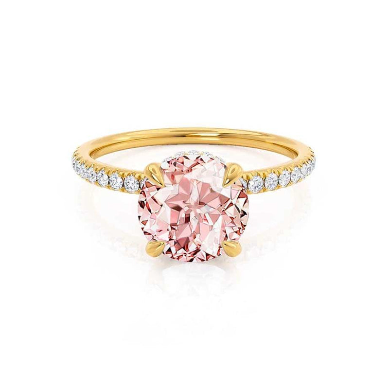 LIVELY - Chatham® Round Champagne Sapphire 18k Yellow Gold Petite Hidden Halo Pavé Shoulder Set Ring Engagement Ring Lily Arkwright