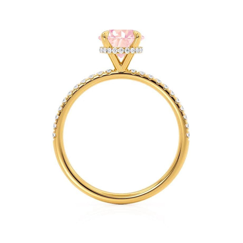 LIVELY - Chatham® Round Champagne Sapphire 18k Yellow Gold Petite Hidden Halo Pavé Shoulder Set Ring Engagement Ring Lily Arkwright
