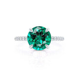 LIVELY - Chatham® Round Emerald 18k White Gold Petite Hidden Halo Pavé Shoulder Set Ring Engagement Ring Lily Arkwright