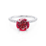 Lively Round cut ruby lab diamond engagement ring 950 platinum shoulder set ring by Lily Arkwright 