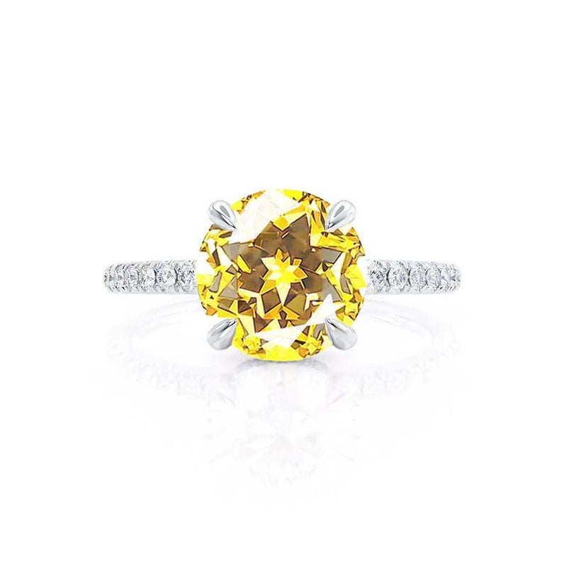 Lively platinum shoulder set Chatham round yellow sapphire diamond engagement ring Lily Arkwright 