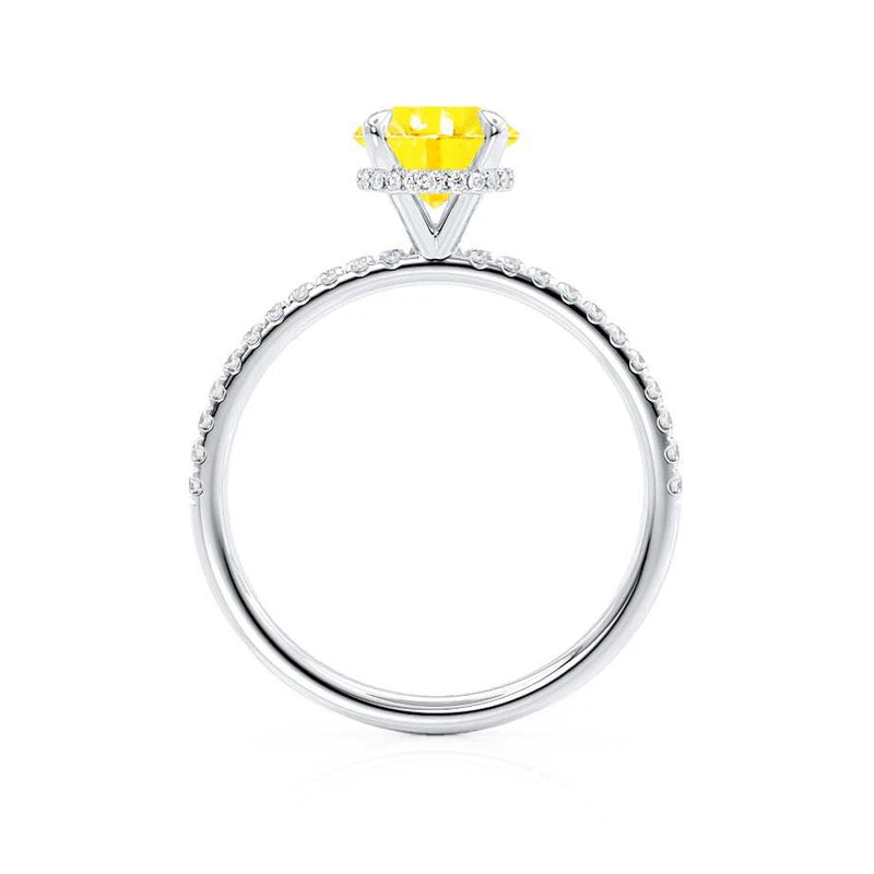 Lively round cut chatham yellow sapphire lab diamond engagement ring 950 platinum classic hidden halo Lily Arkwright 