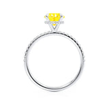 LIVELY Chatham® Round Yellow Sapphire 18k White Gold Petite Hidden Halo Pavé Shoulder Set Ring Engagement Ring Lily Arkwright